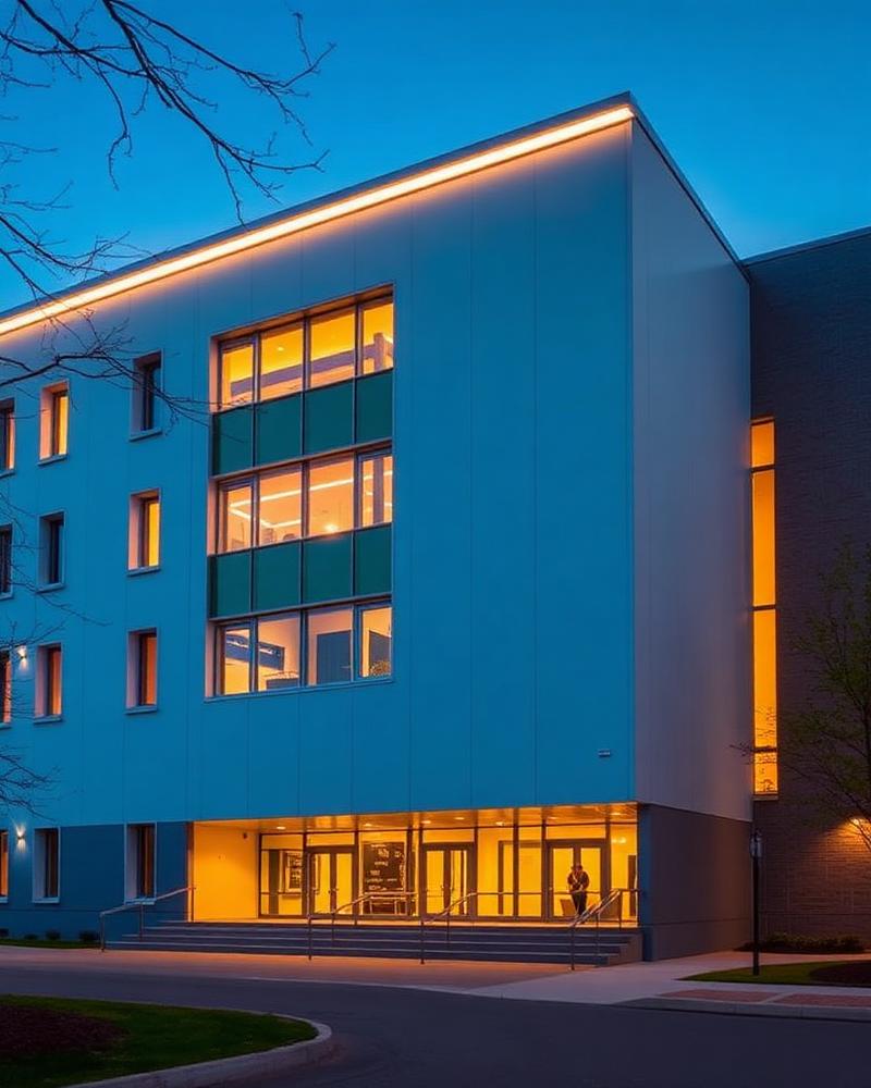 The expanded teaching facility on the riverside.